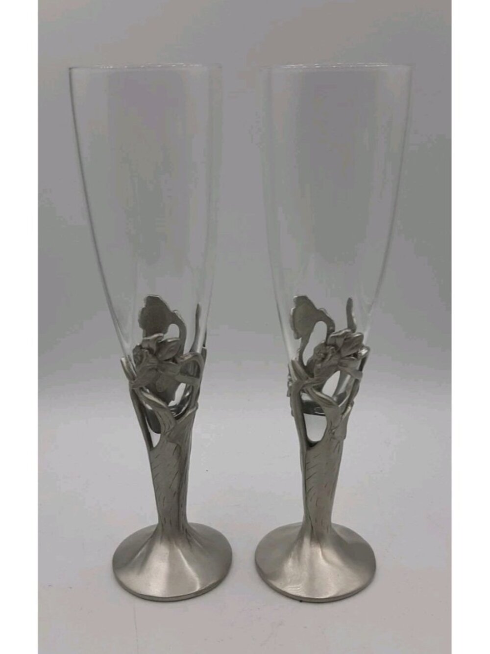 Seagull Pewter Etain Vintage Champagne Glasses Canada 1988 Daffodil Set of 2